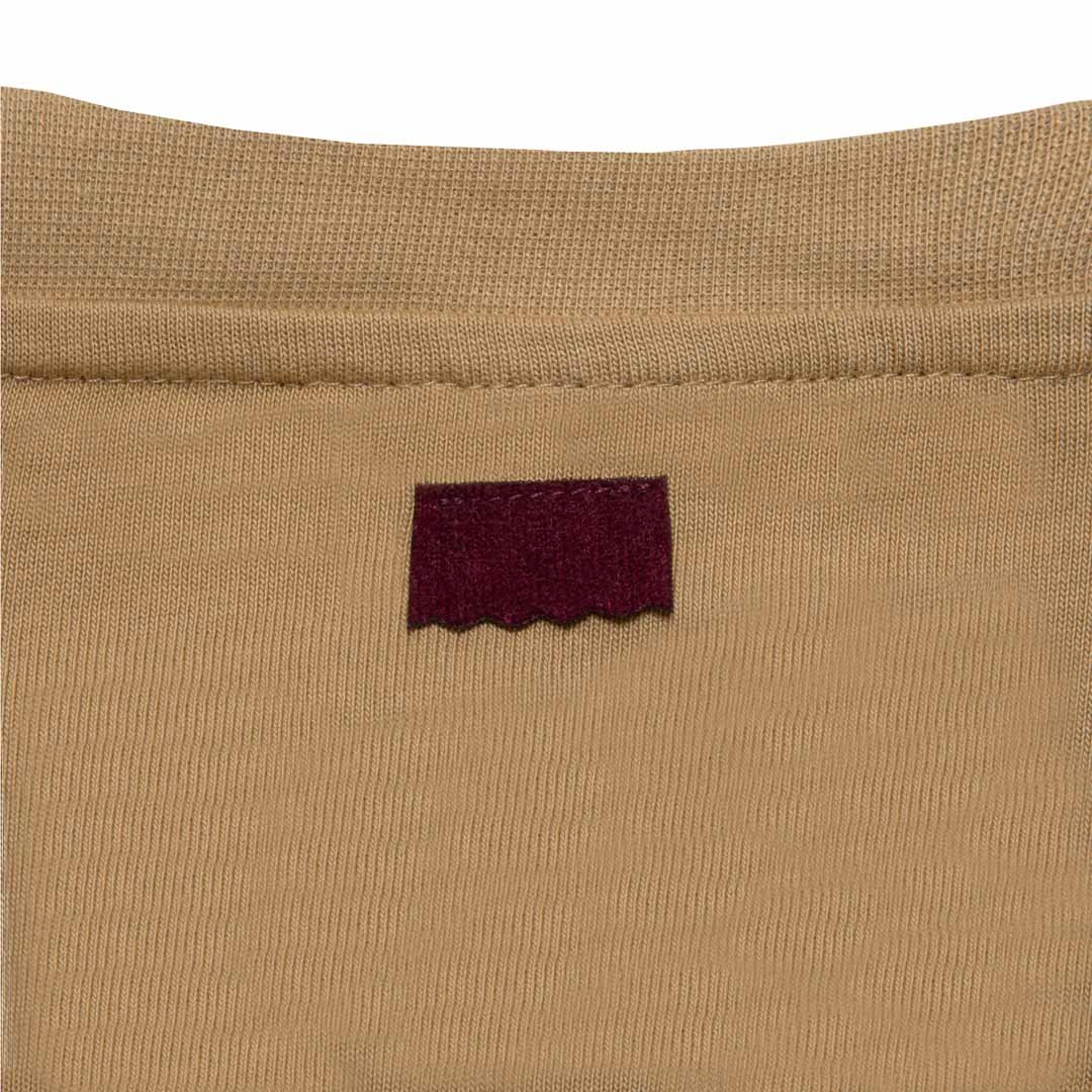 SUEDE1988 tan tee, suede flap at back neck