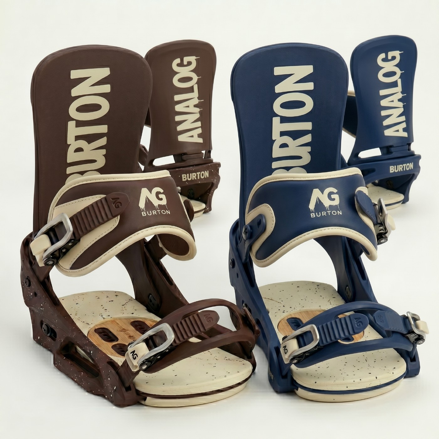 Analog x Burton bindings in brown and navy