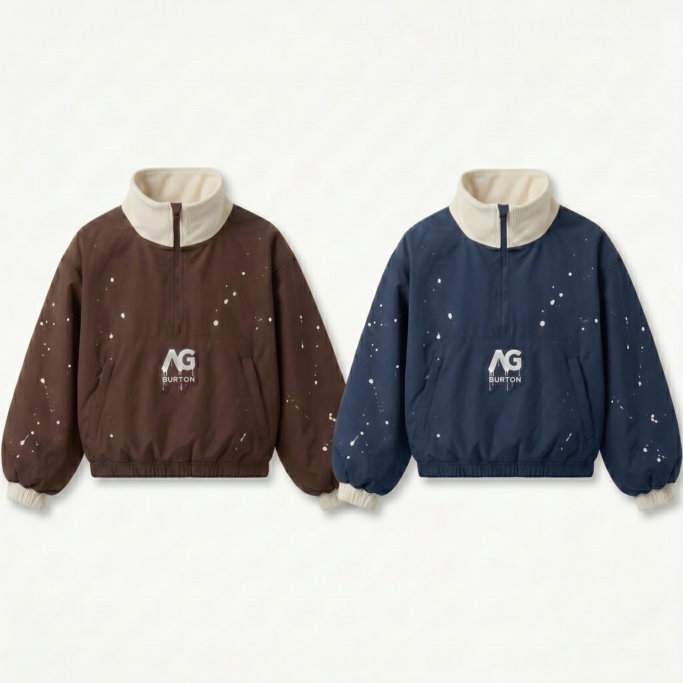 Analog x Burton half-zip pullovers in brown and navy