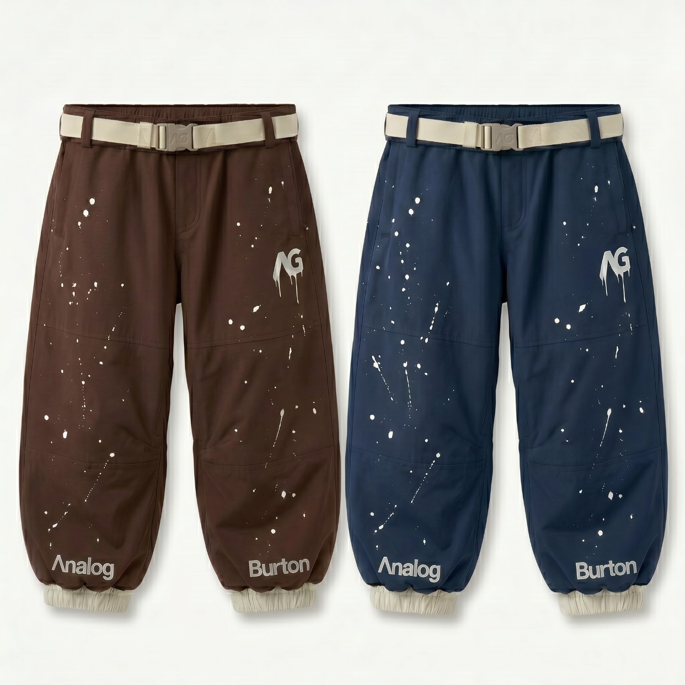 Analog x Burton belted snow pants in brown and navy