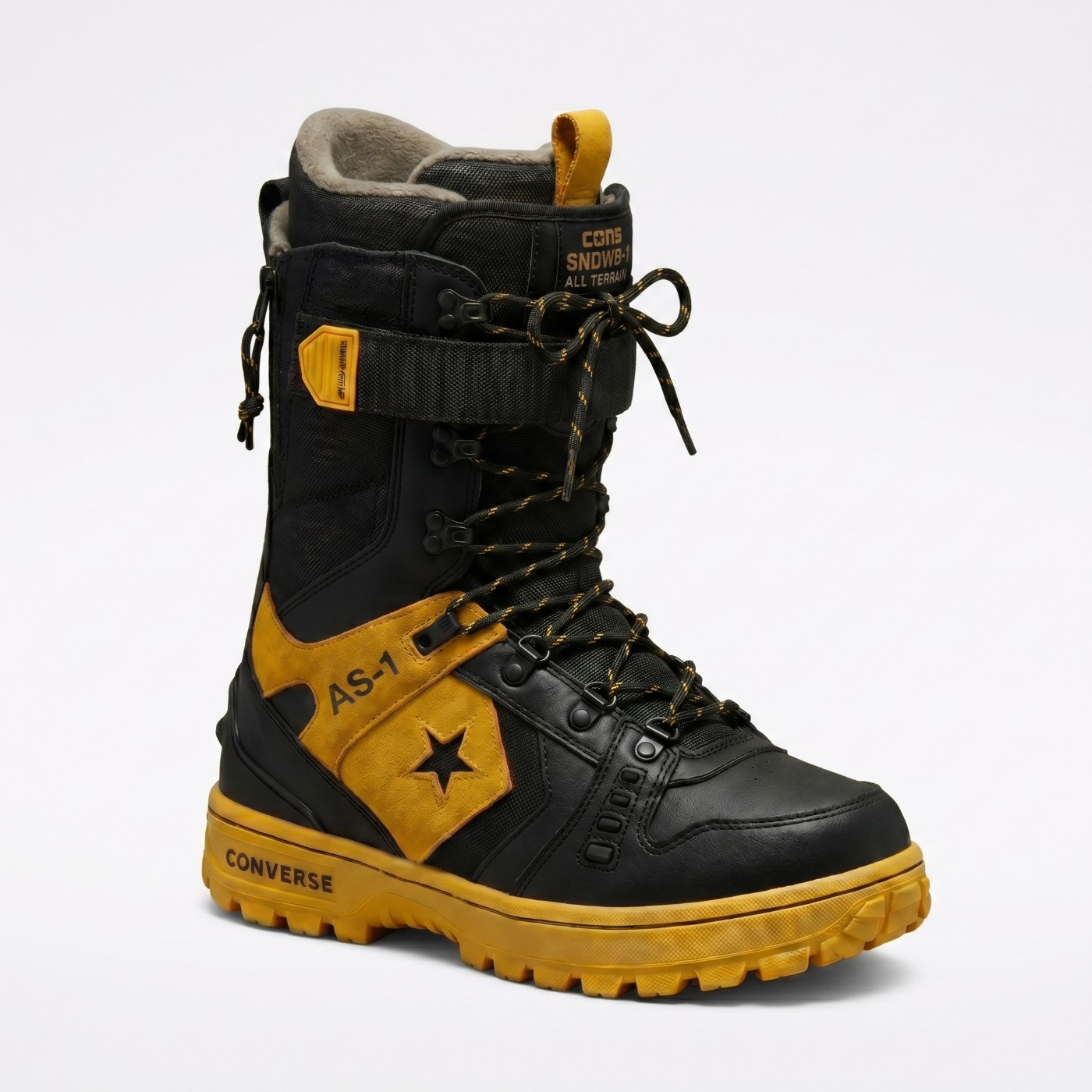 Converse CONS snowboard boot in black and gold suede