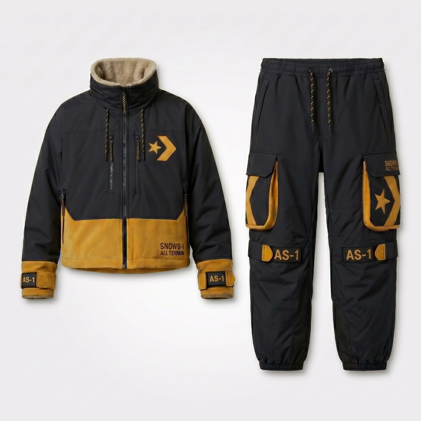 Converse CONS jacket and cargo pants in black and gold