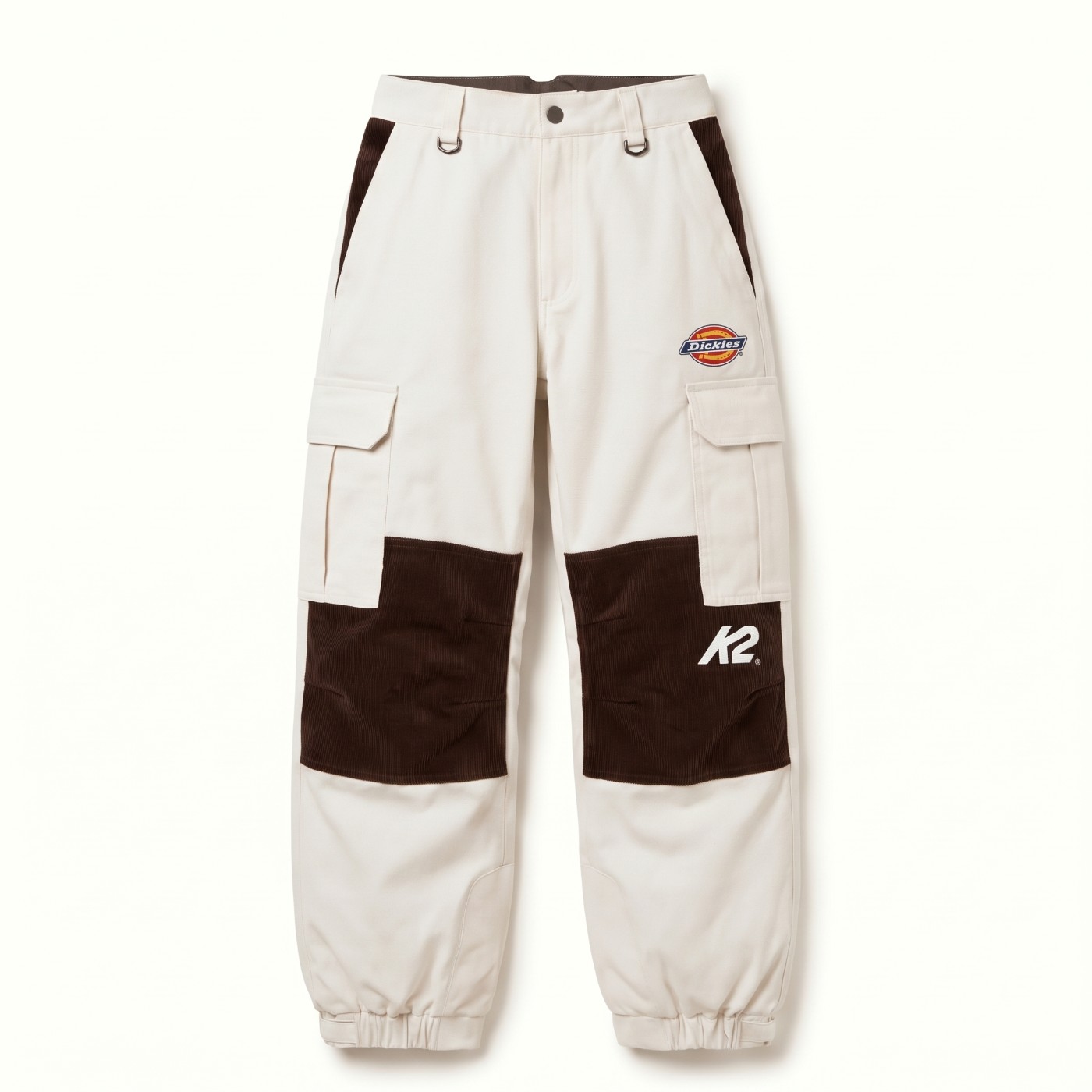 Dickies x K2 cargo pants in cream with brown corduroy knees