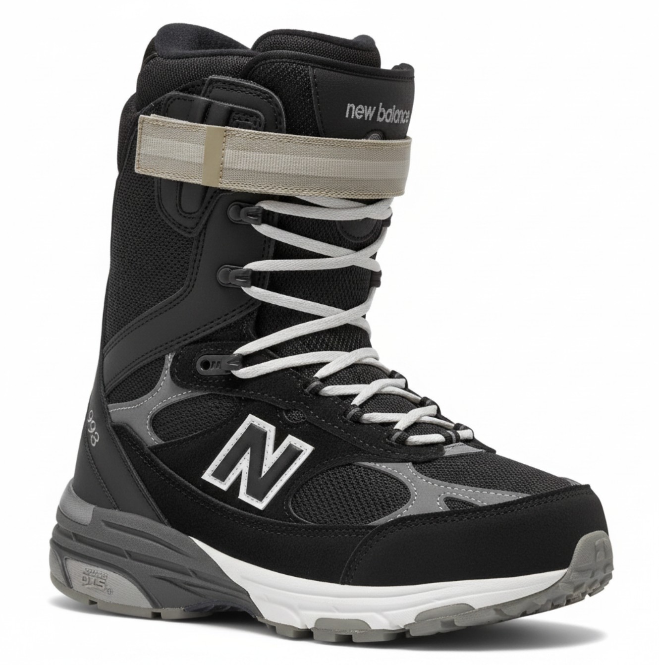 New Balance 993 snowboard boot in black and grey with strap