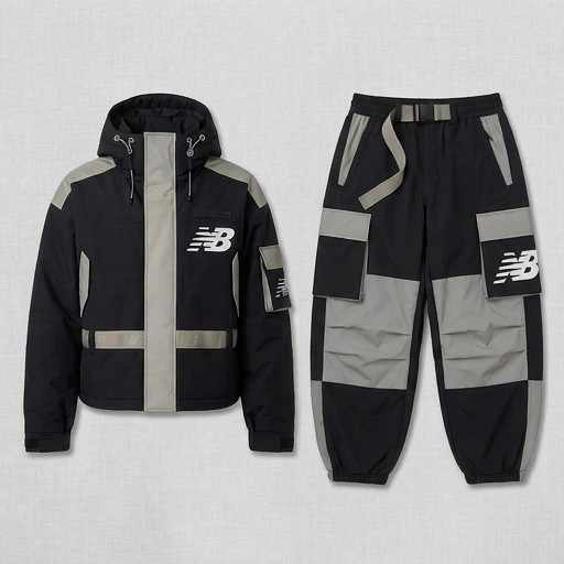 New Balance men's jacket and cargo pants in black and grey