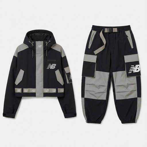 New Balance women's cropped jacket and cargo pants in black and grey