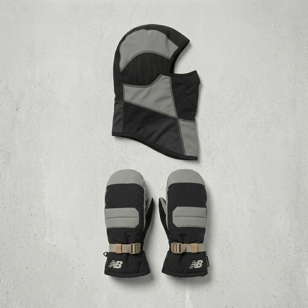 New Balance balaclava and mittens in black and grey