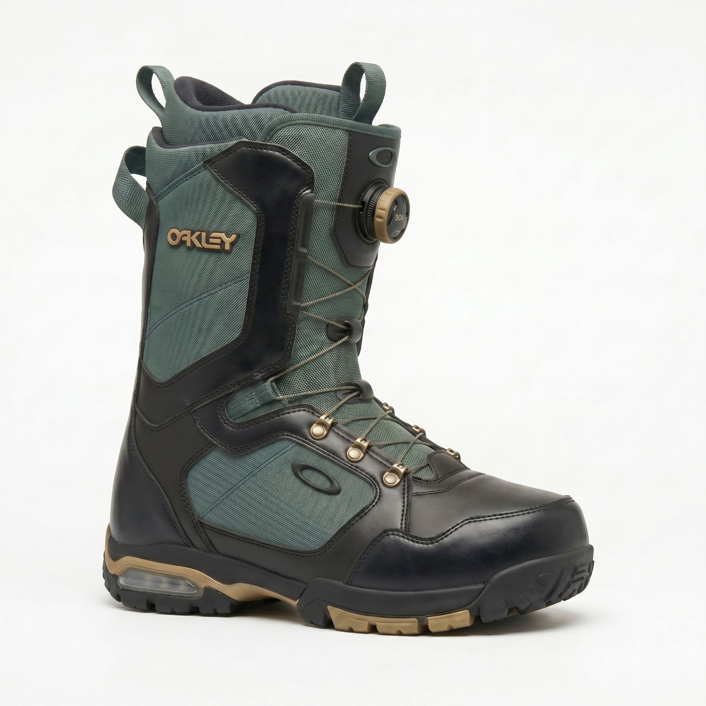 Oakley BOA snowboard boot, sage and black with gold hardware