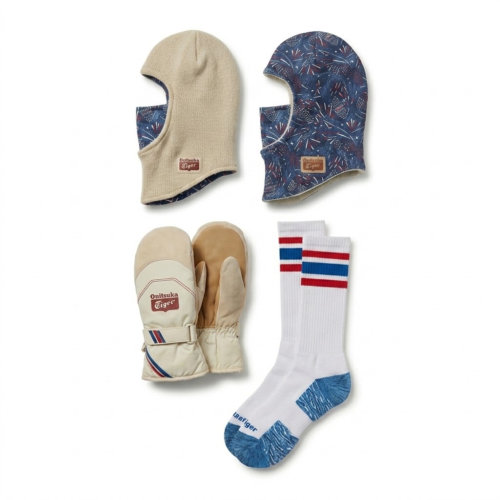 Onitsuka Tiger balaclavas, mittens and socks