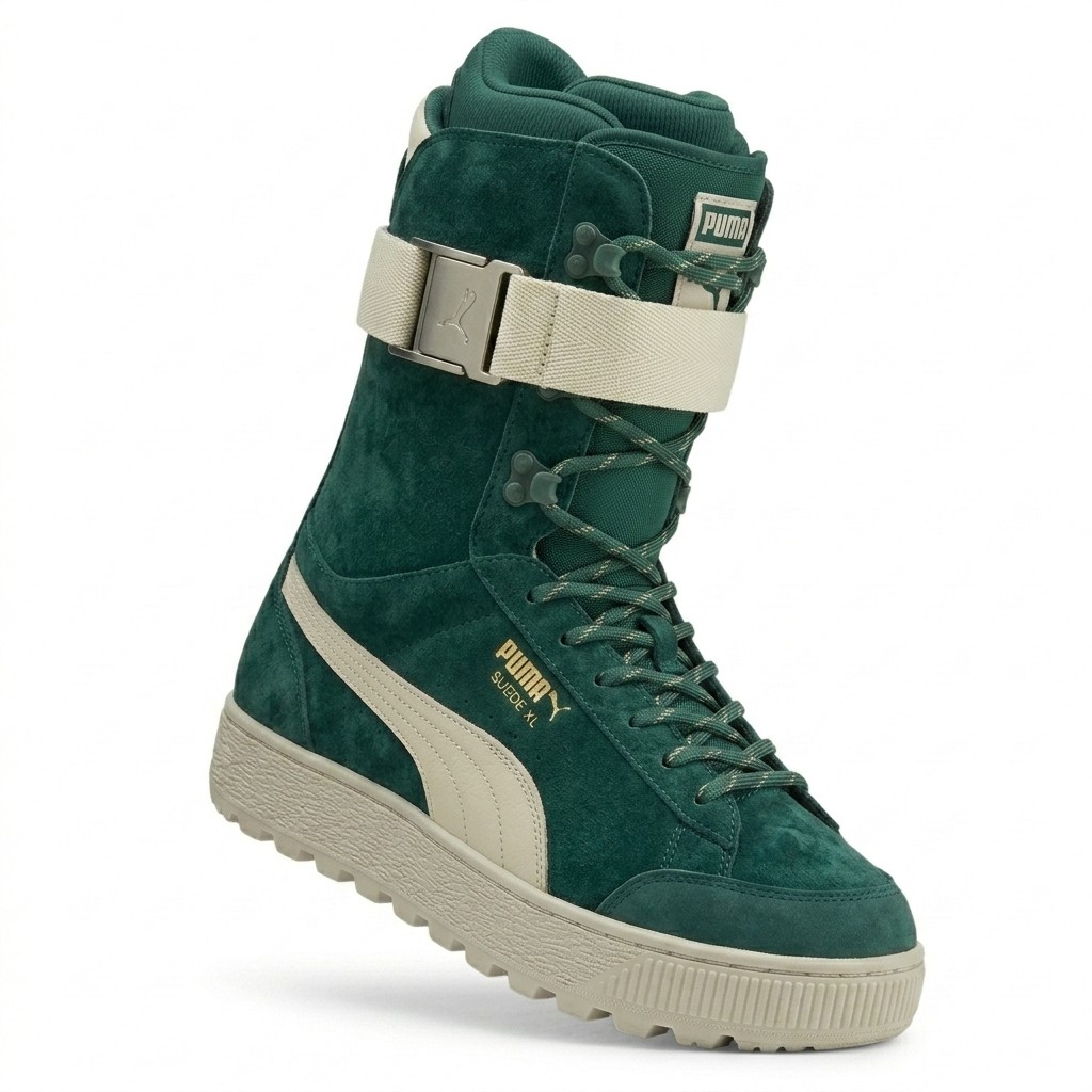 PUMA Suede XL snowboard boot in green suede with strap