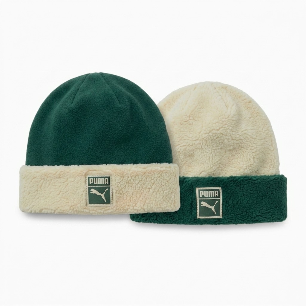 PUMA reversible fleece and sherpa beanies