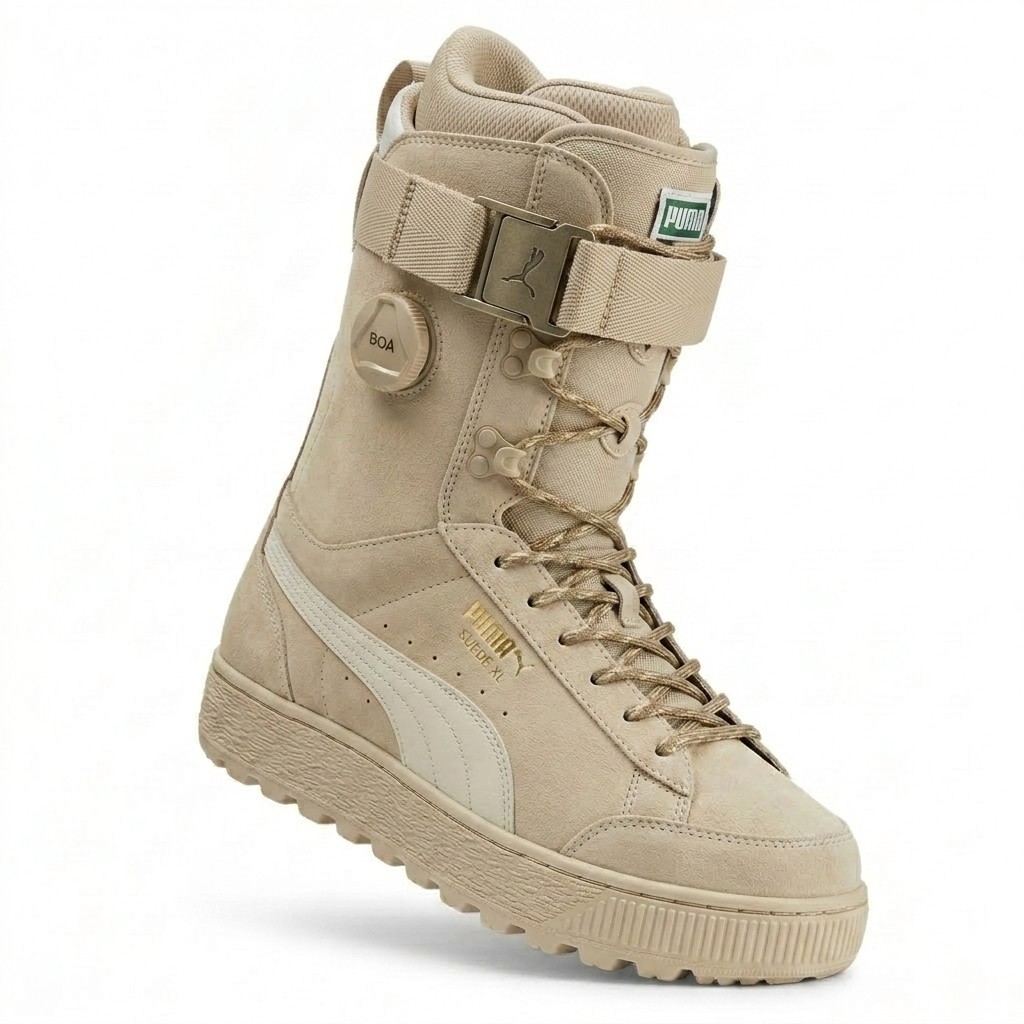PUMA Suede XL snowboard boot in beige with BOA and strap