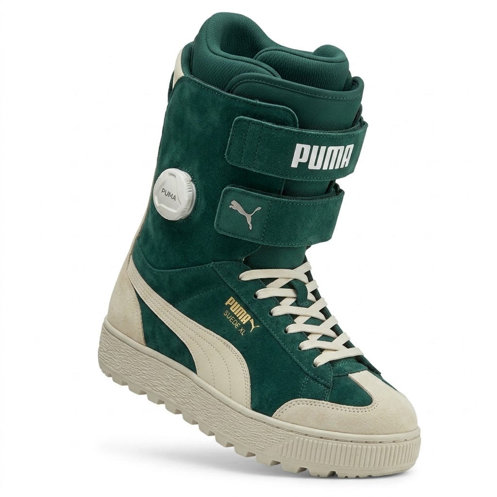 PUMA Suede XL BOA boot in green with double straps