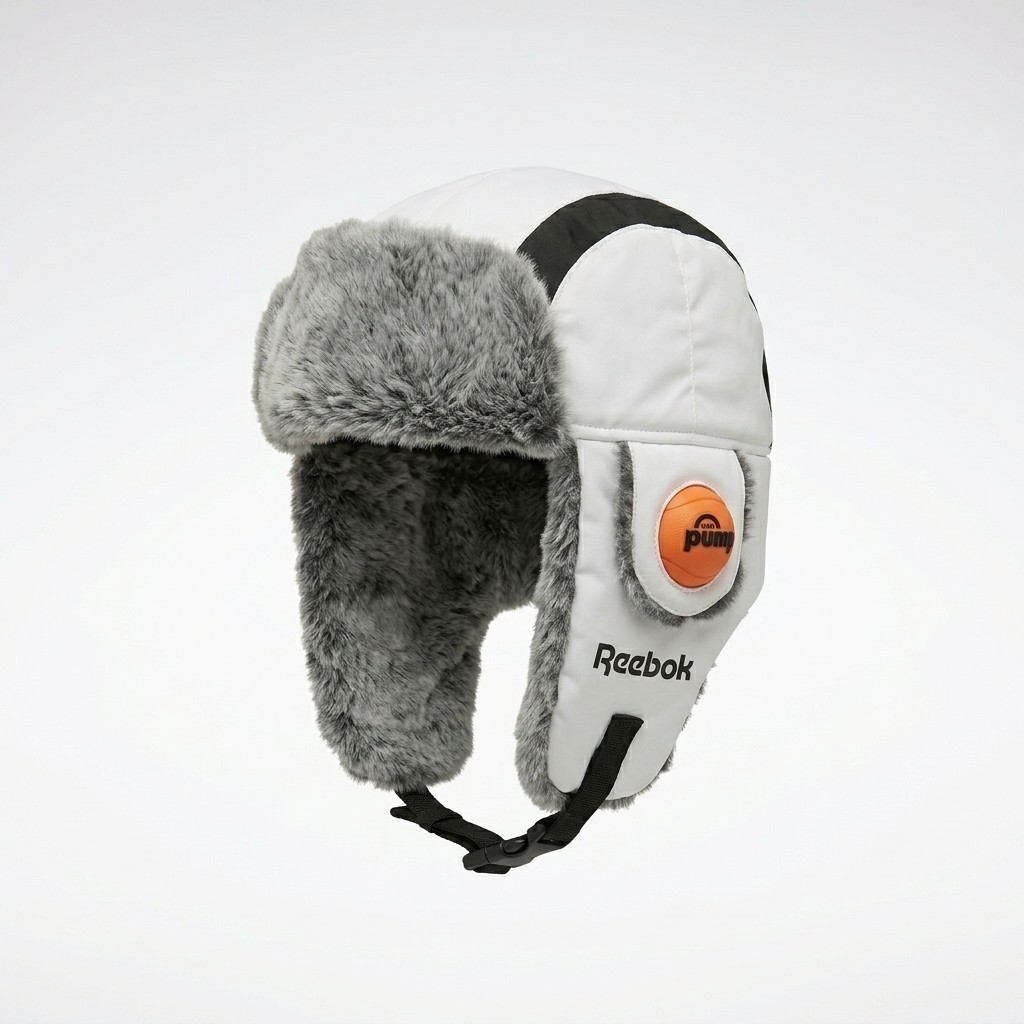 Reebok trapper hat with faux fur and Pump badge