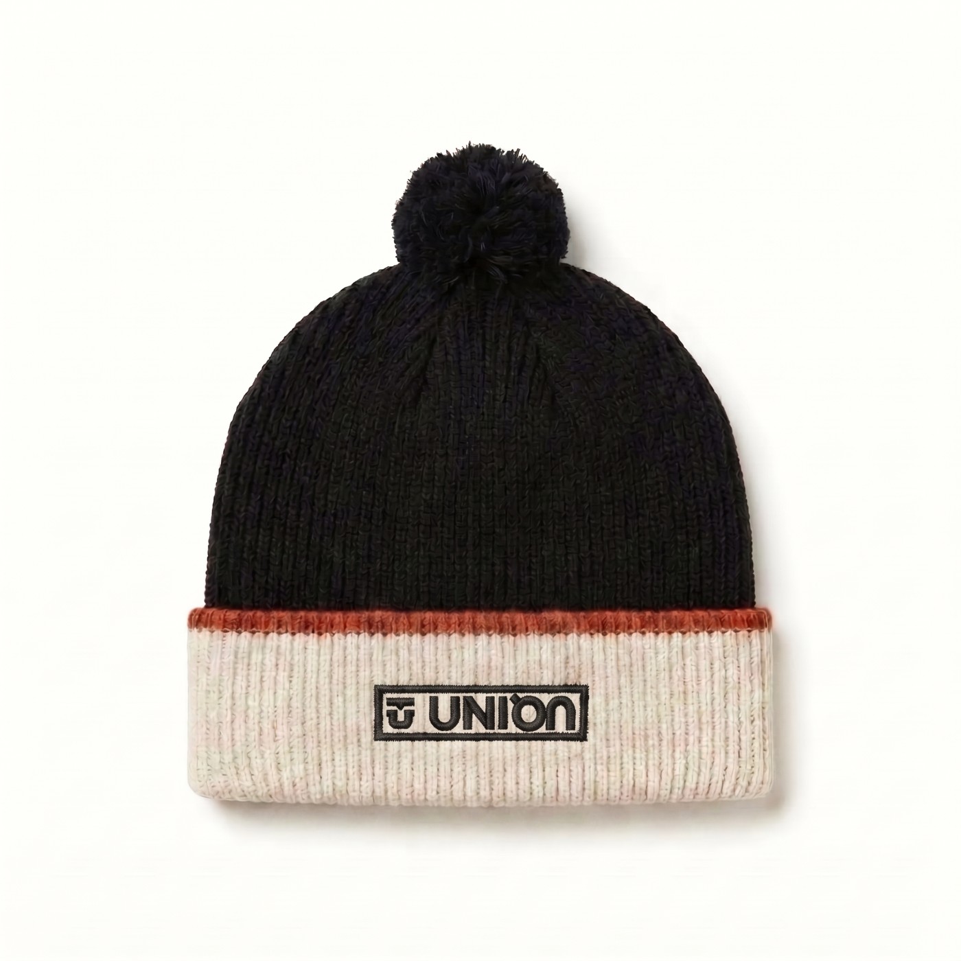 Union x On pom beanie in black and cream with Union patch