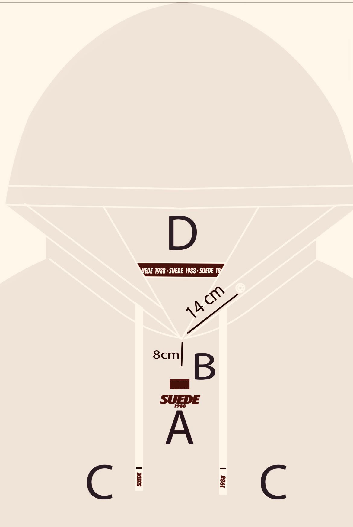 Artwork placement drawing — hoodie flap and drawcords