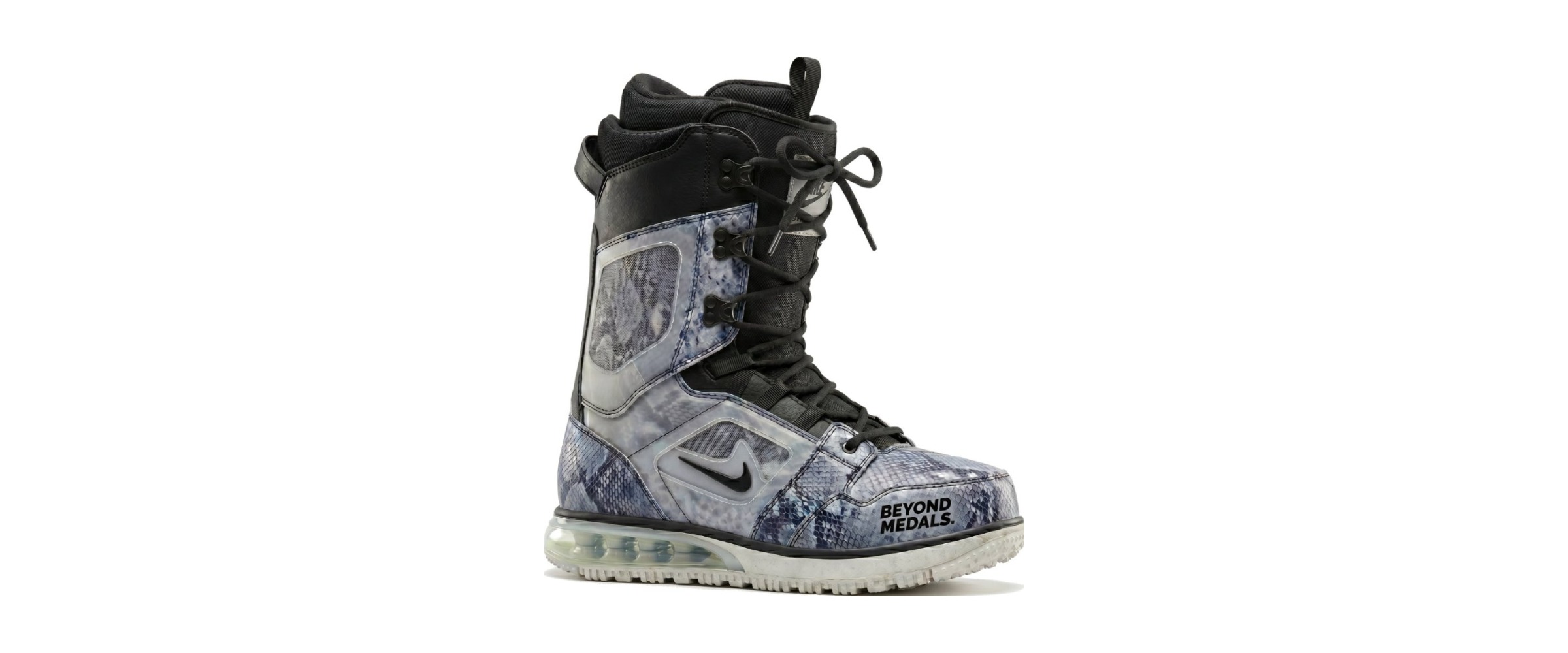 Beyond Medals × Nike snowboard boot concept in python print with visible air unit