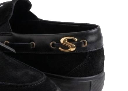 Boat shoe skate concept, gold S hardware and lacing detail