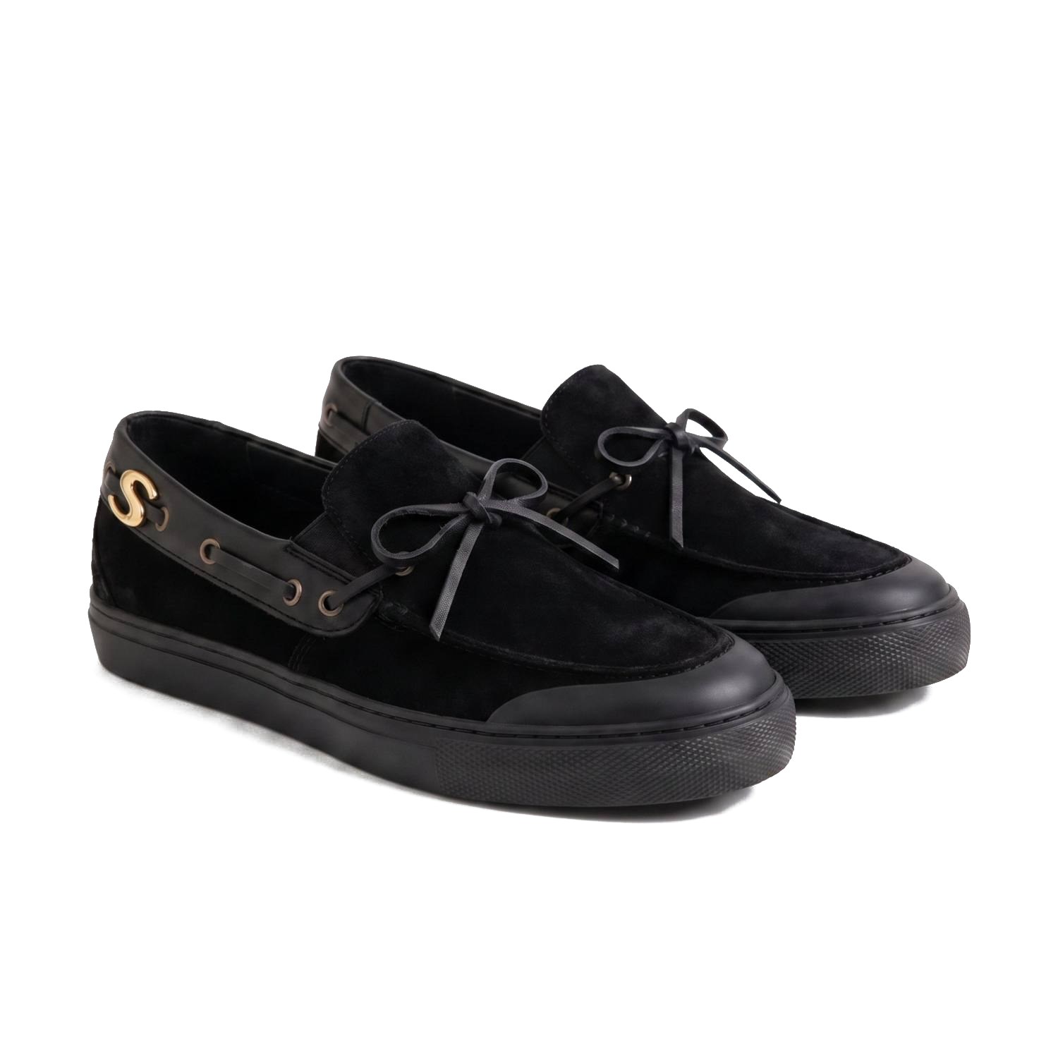 Boat shoe skate concept, black suede pair