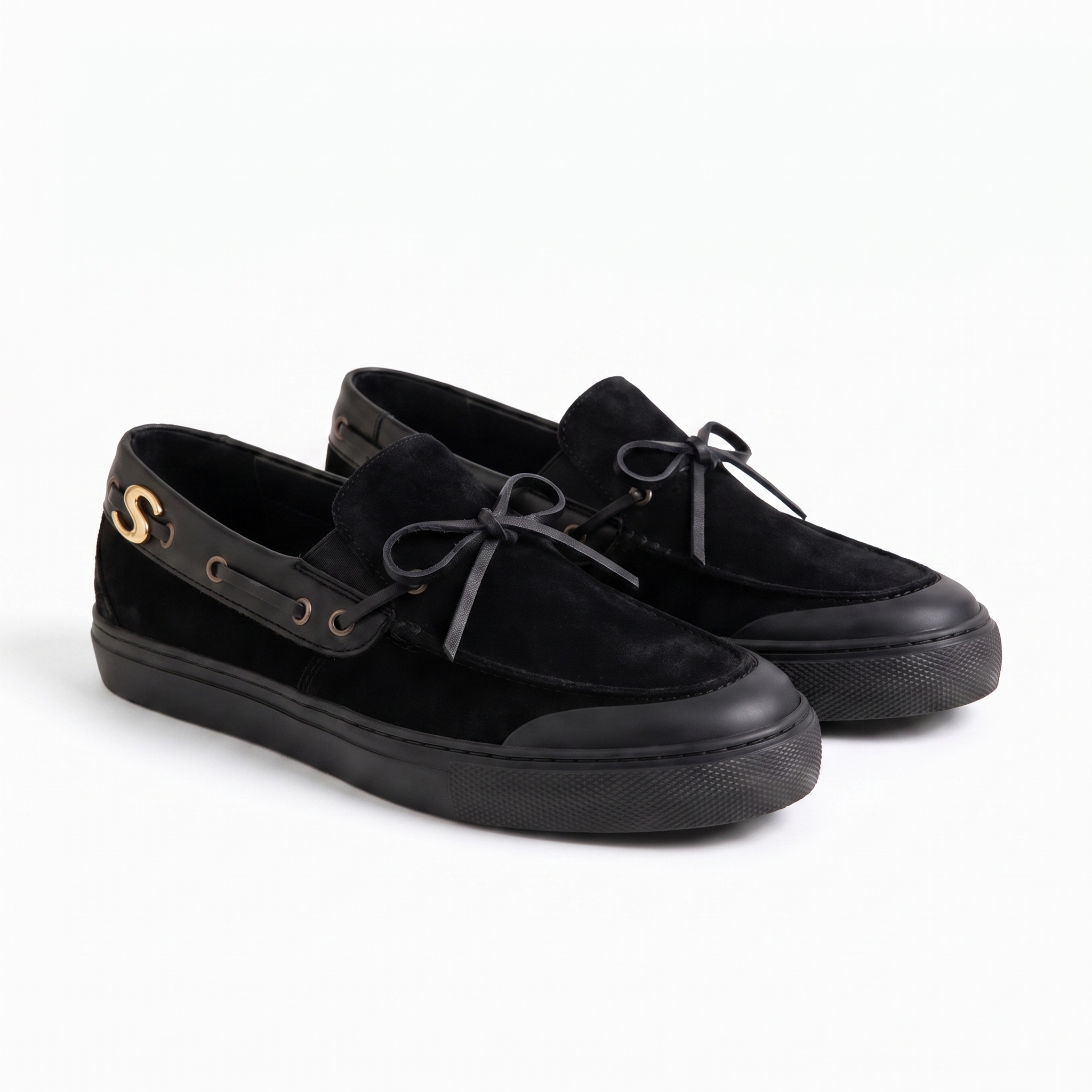 Boat shoe skate concept — black suede pair