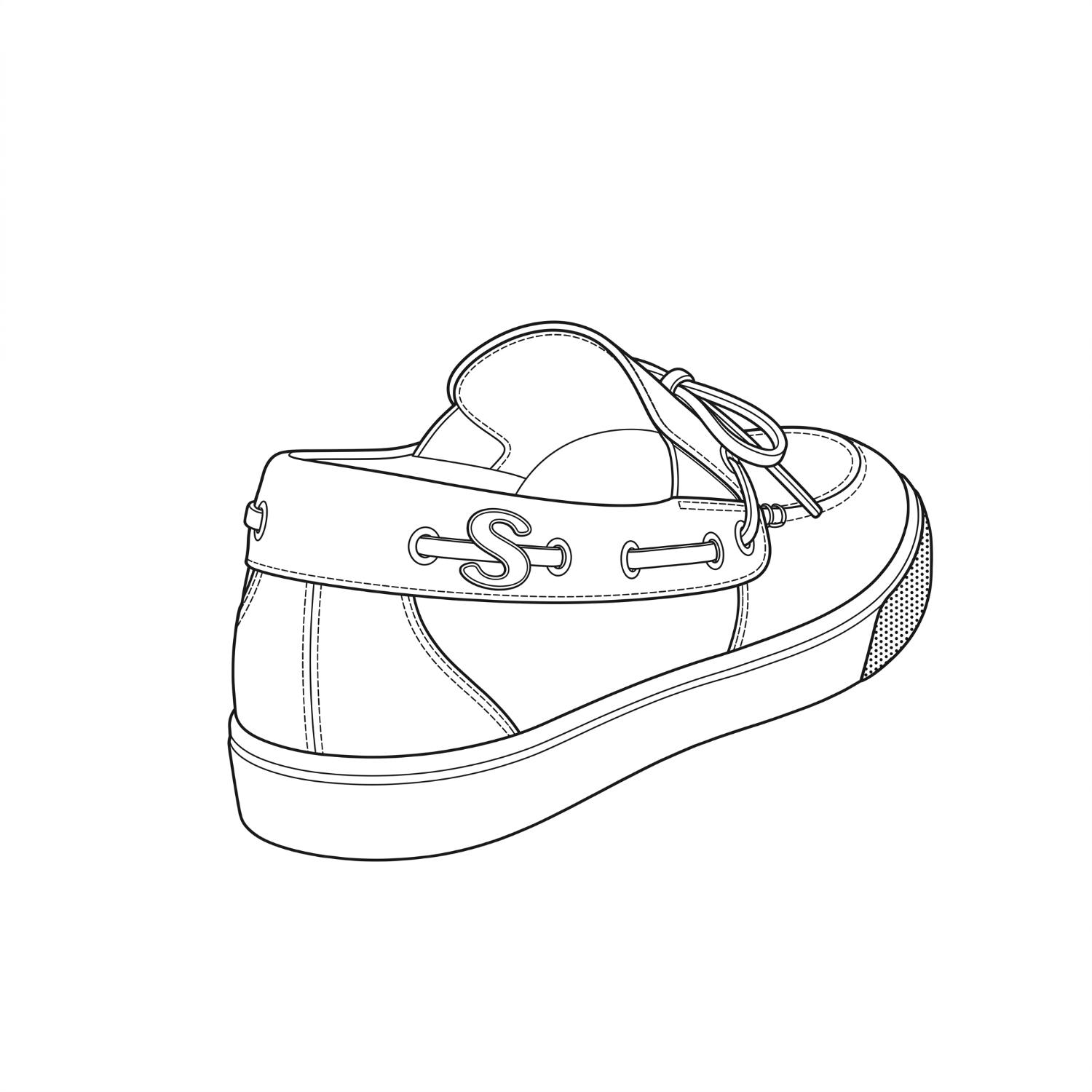Technical line drawing, heel and quarter with S hardware
