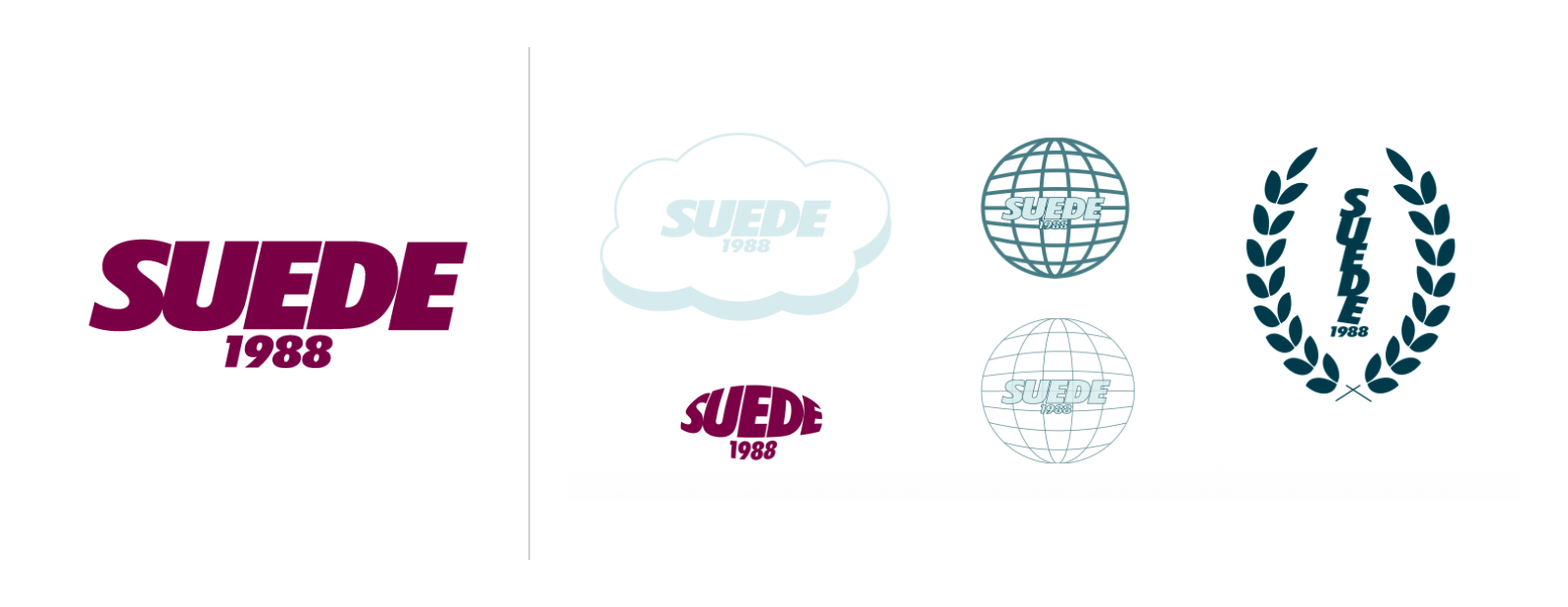 The first SUEDE1988 wordmark beside the lockups it evolved into