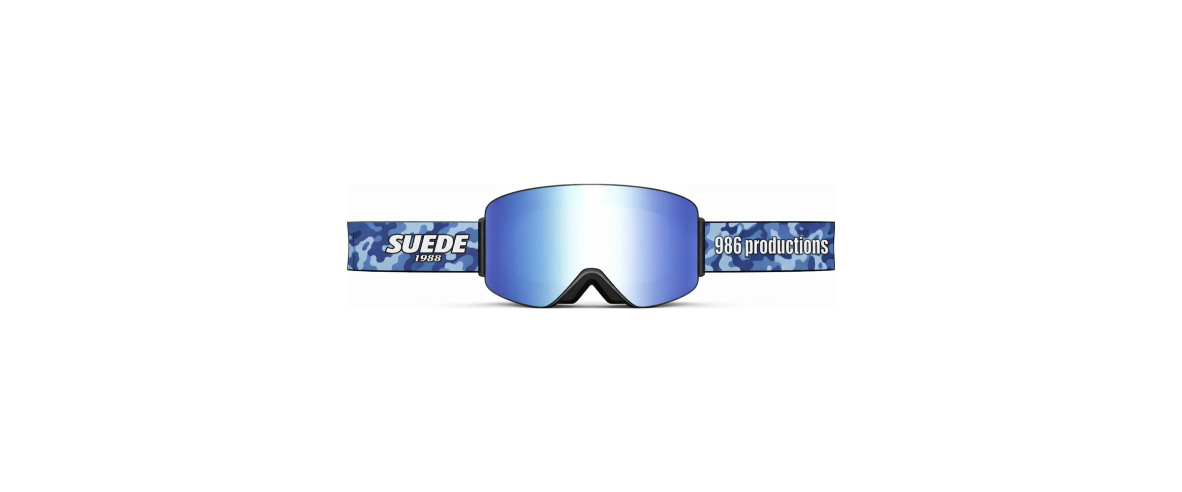 SUEDE1988 × 986 Productions snow goggle with blue mirrored lens and blue camo strap