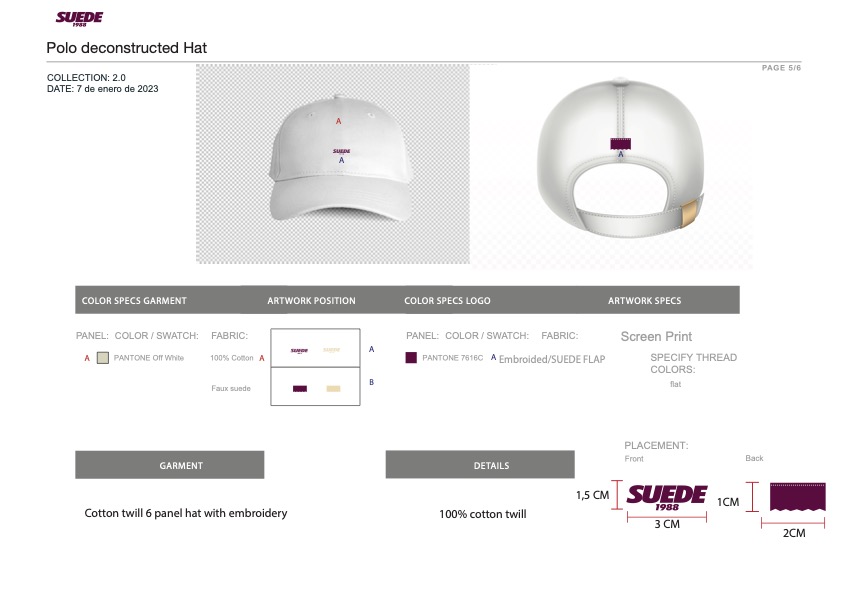 Polo deconstructed hat tech pack — colour specs, artwork position and placement
