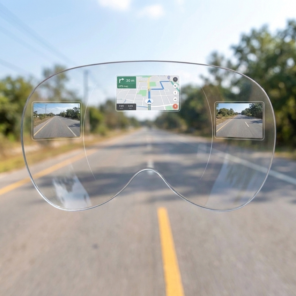 HelMart — visor heads-up display with navigation and blind-spot feeds