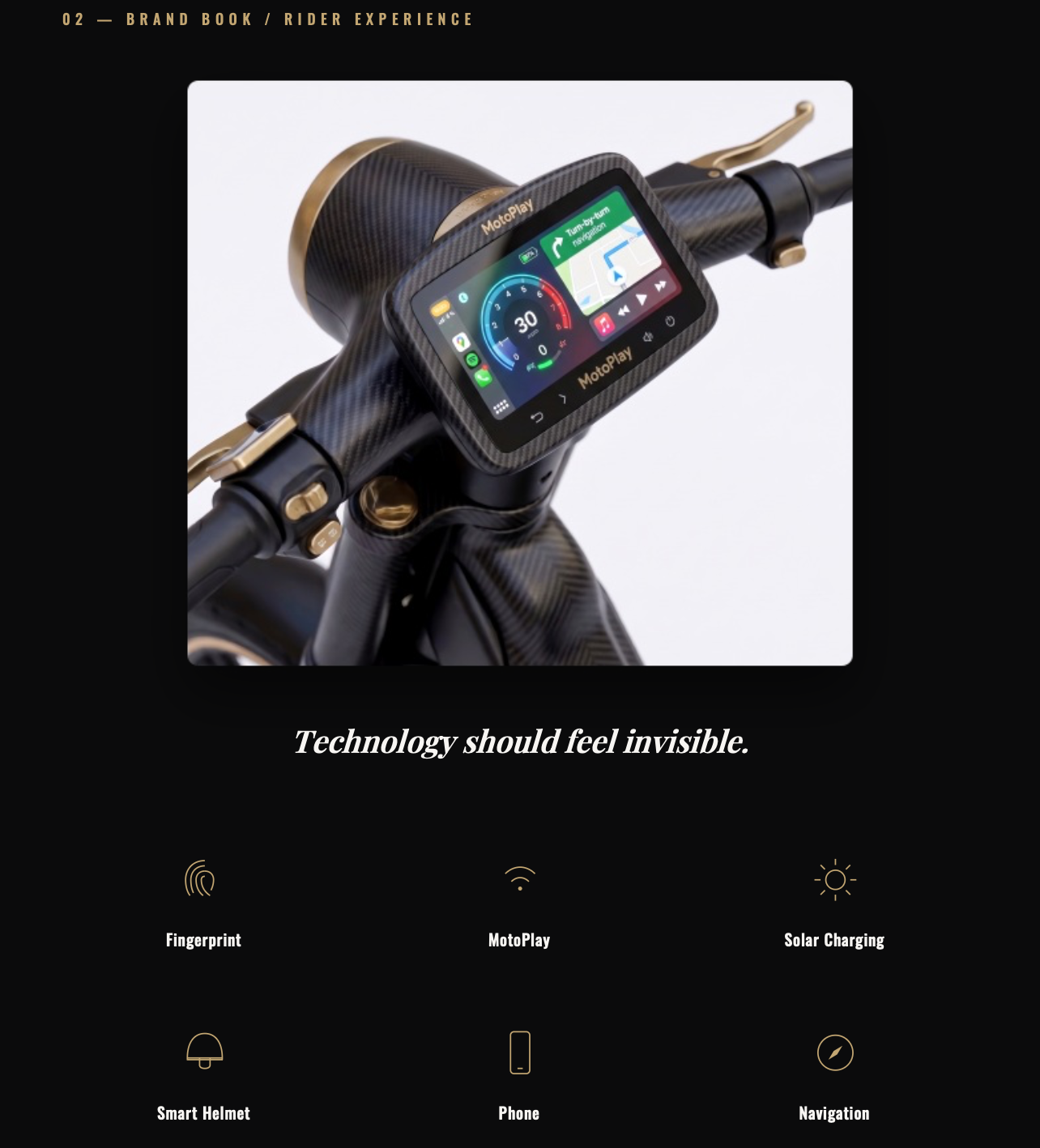 PRESTA brand book — rider experience and MotoPlay display