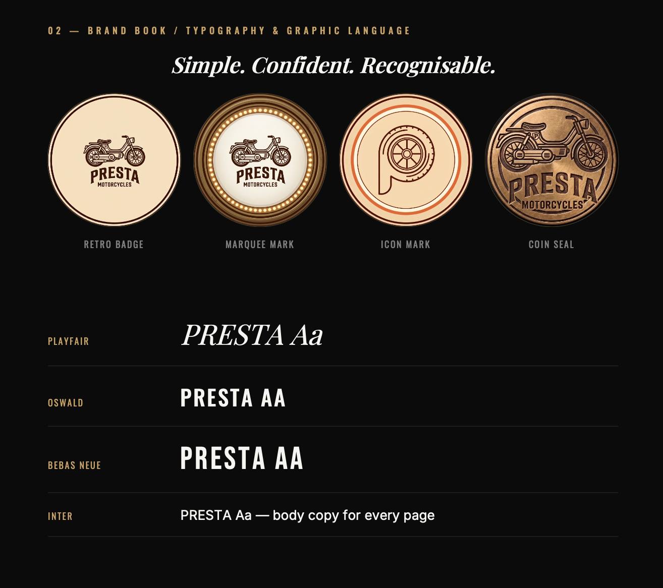 PRESTA brand book, marks and typography
