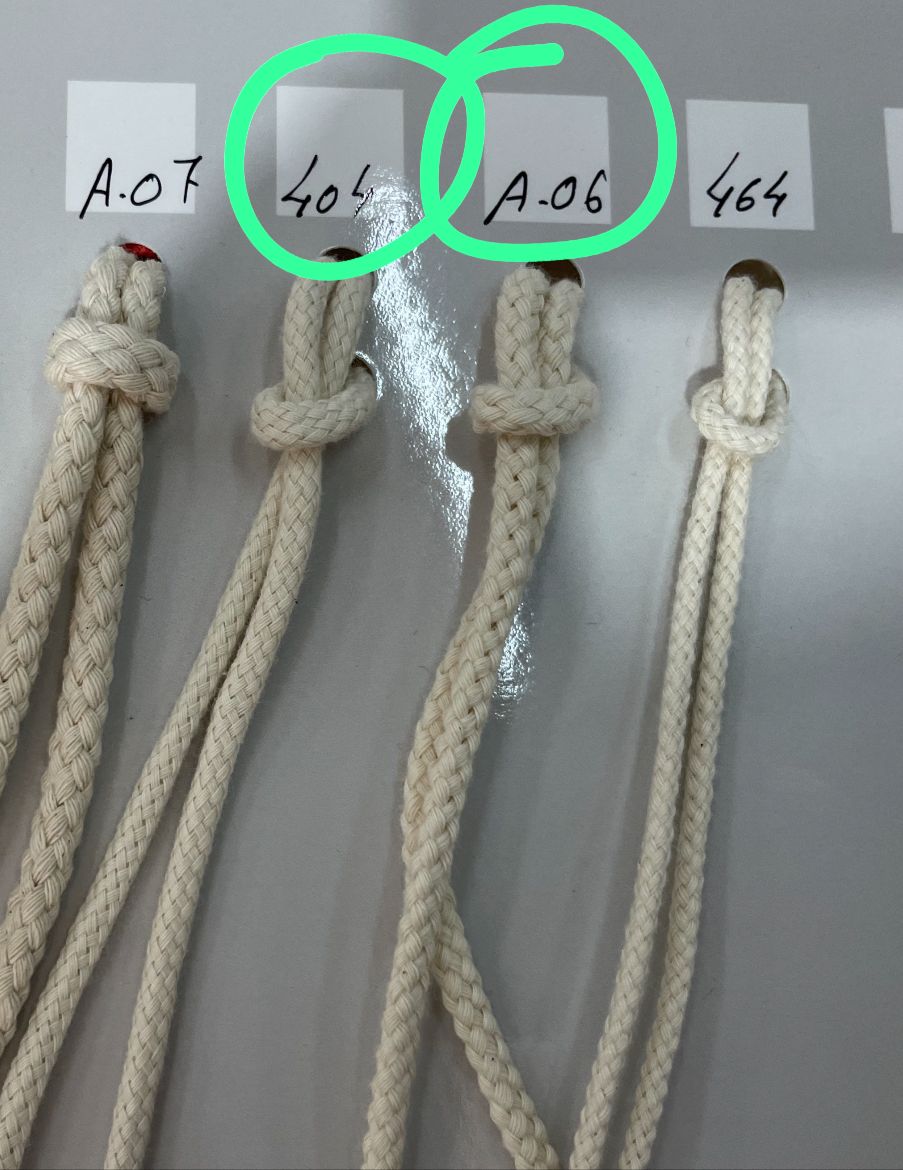 Drawcord colour approval, factory swatch card